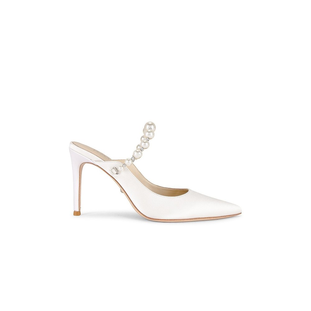 RAYE Reception Heel in Ivory white satin pearl diamond high pointed toe wedding